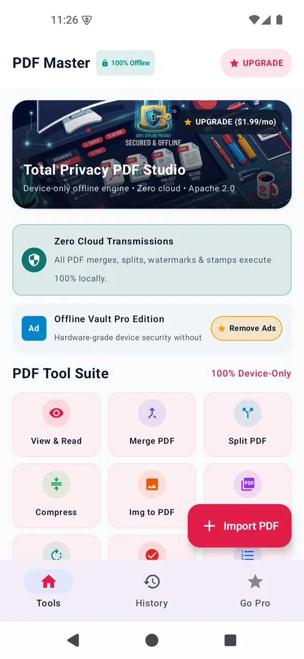 PDF Master — Tools screen