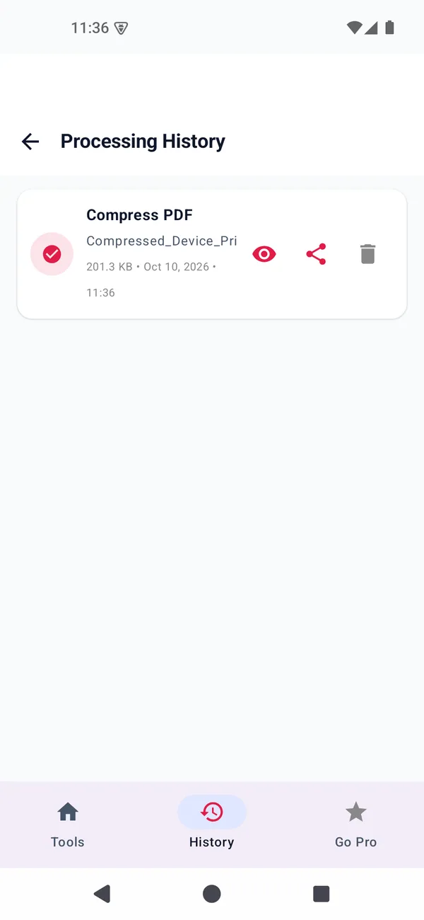 PDF Master — History screen